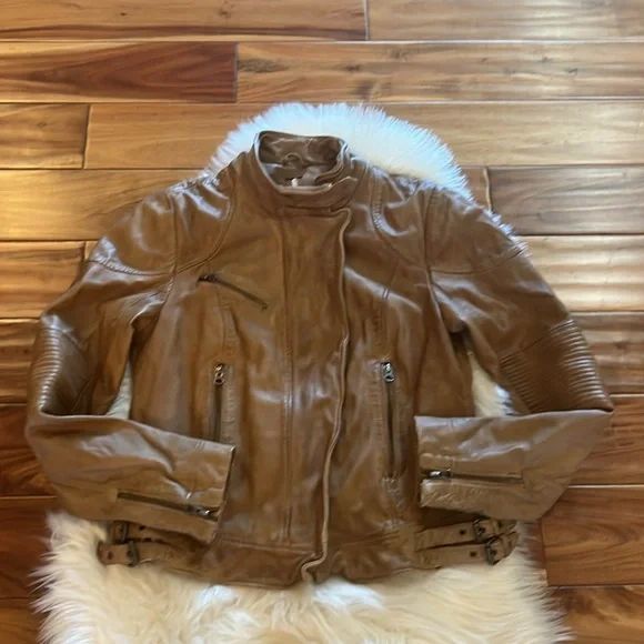 Free People bronze real lamb leather jacket Sz L NWOT - Picture 4 of 14